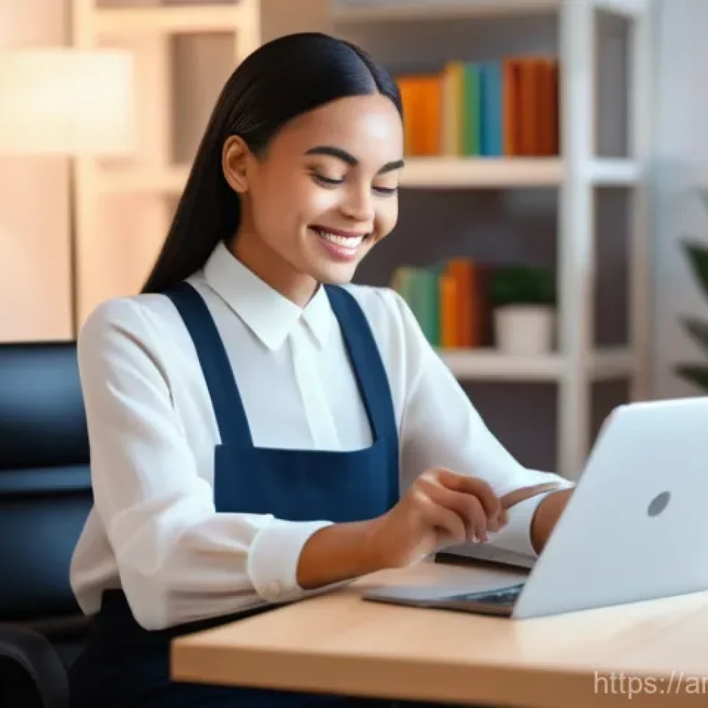 생성적 대화법의 실전 적용 사례 - **Prompt:** A young, diverse professional woman (20s-30s) is comfortably seated in a modern, well-li...