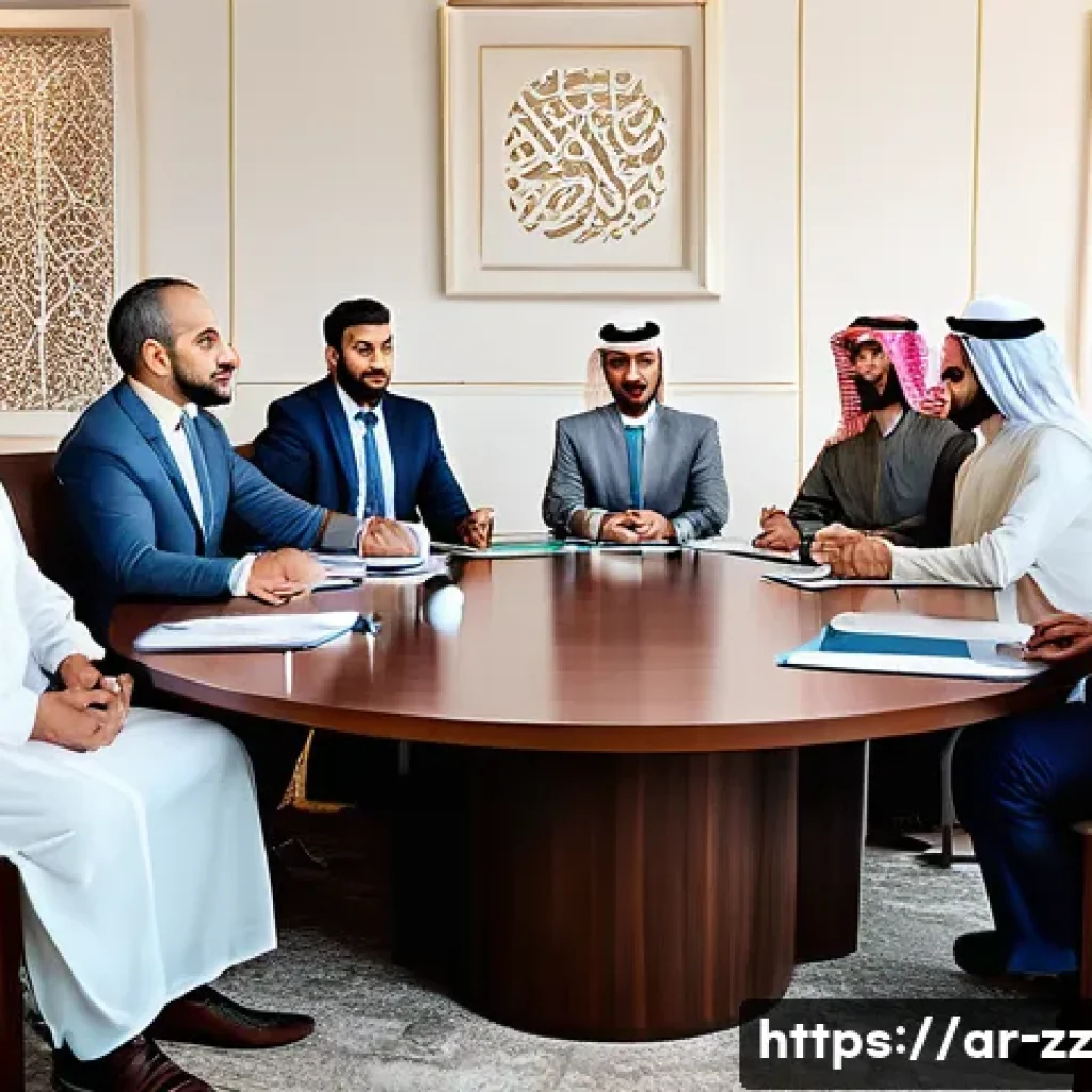 생성적 대화법의 기본 원리 - A warm, professional office meeting scene featuring a diverse group of Arab professionals engaging i...