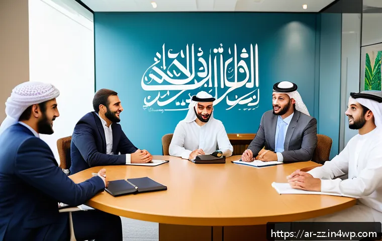 생성적 대화법으로 갈등을 해결하는 방법 - A professional Middle Eastern office scene showing a diverse group of Arabic-speaking colleagues in ...